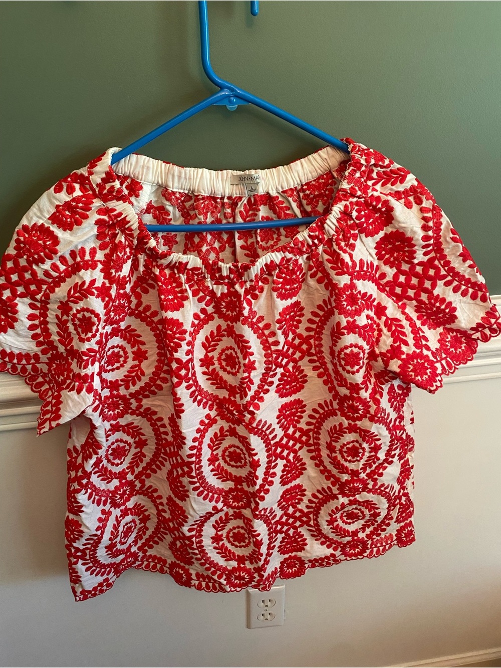 John Mark Women’s Red Embroidered Peasant Top
